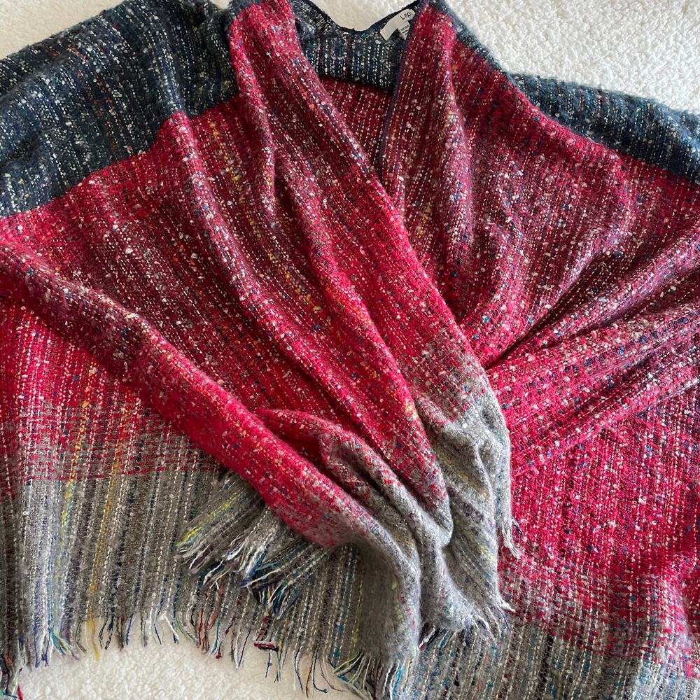 Lapis Boho Fringe Shawl Wrap  fall Ombre Cozy Scarf one size